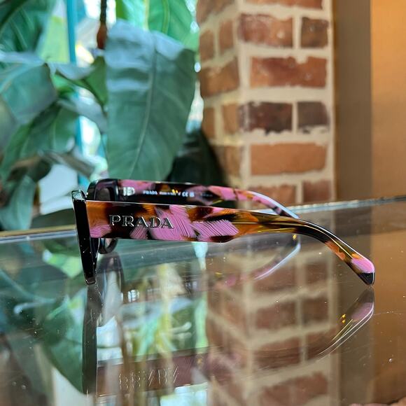 PRADA SPRA09 Pink Brown Tortoise Mahogany Lenses Prada Logo Geometric Sunglasses - Picture 3 of 6